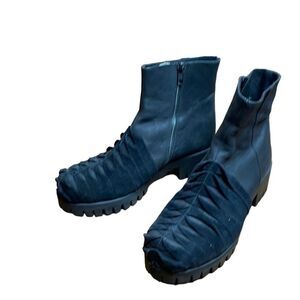 Papucei Black Leather And Suede ruffled chunky ankle boots steam punk goth 9